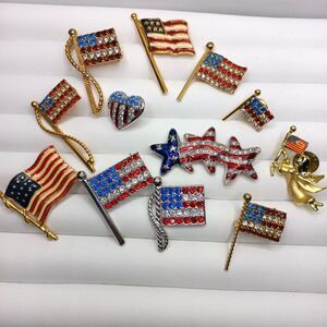 America Patriot Flag USA Group Lot Pins Brooches Swarovski Gigi Rafaelian
